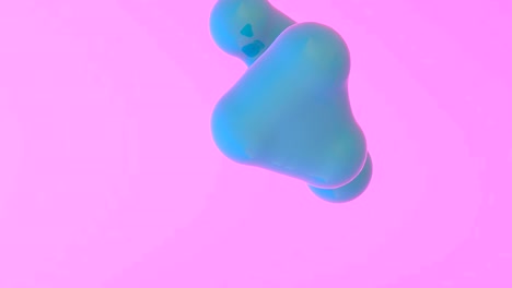 animación 3d de movimiento de burbujas abstractas. burbujas azules que se fusionan y separan en cámara lenta en gradiente rosa y fondo naranja. células de microorganismos de primer plano dividiéndose bajo microscopio representación realista