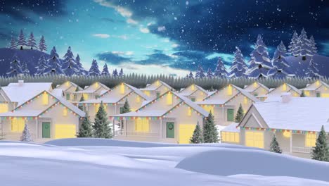 Animation-of-snow-falling-over-over-houses-in-winter-scenery