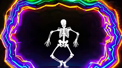 esqueleto bailando en la luz de neón
