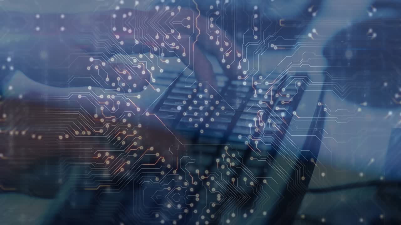 Animation of security padlock over data processing on dark background