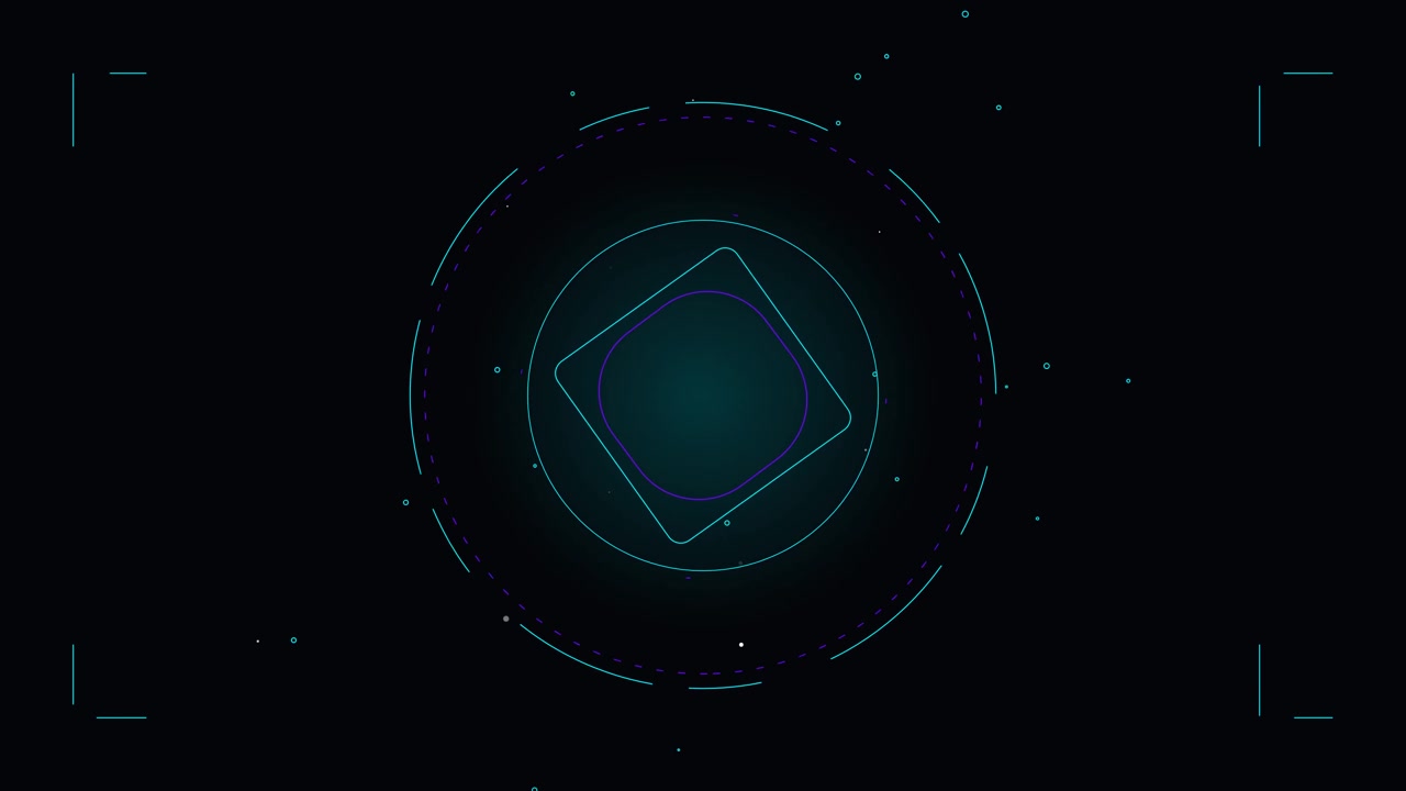 Abstract Digital HUD Interface with Rotating Geometric Shapes