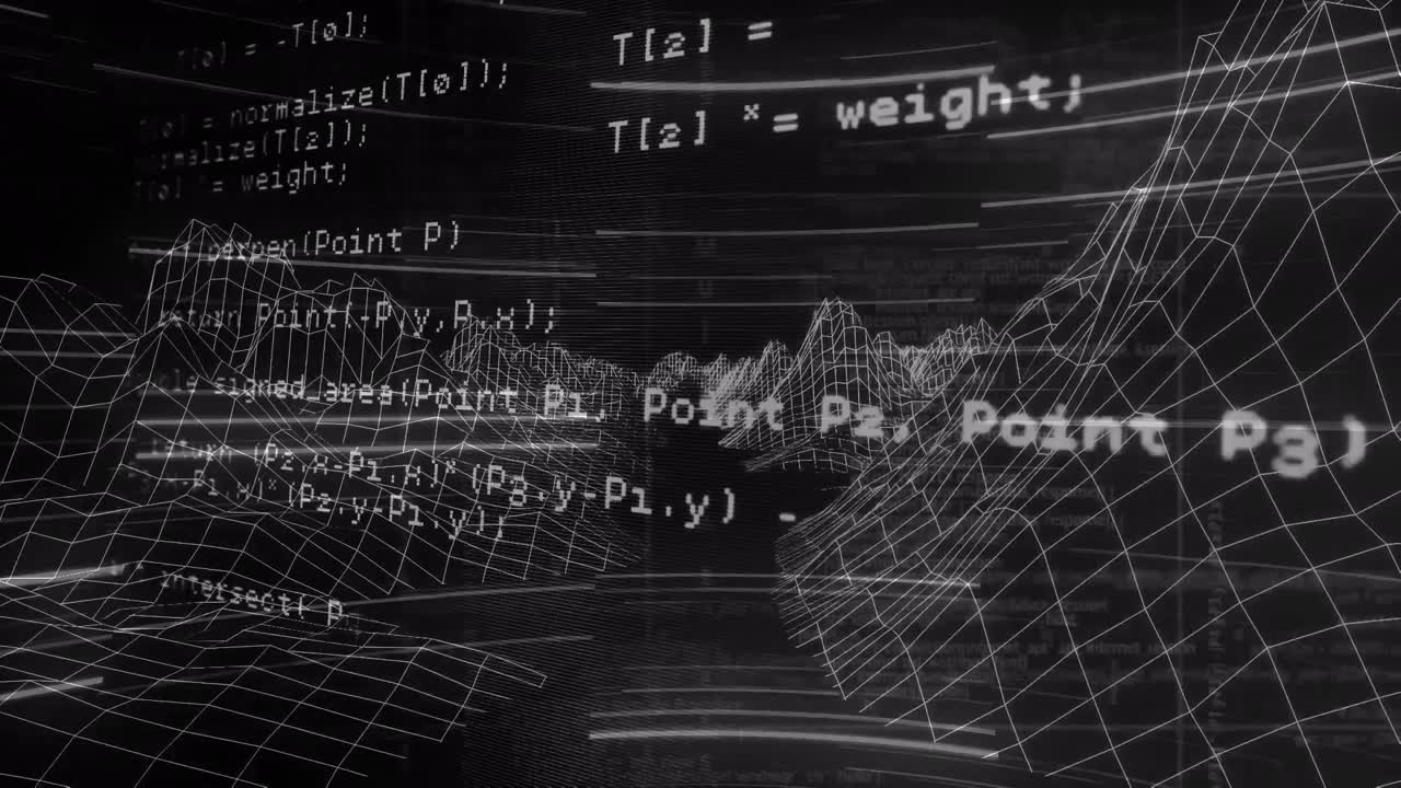 검은 바탕에 데이터 처리 및 디지털 산의 애니메이션