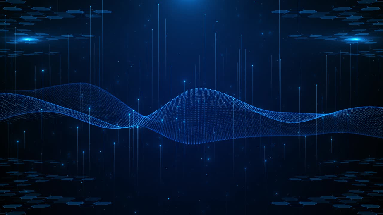 Technology digital cyber wave background motion waving dots texture big data glowing particles cyber