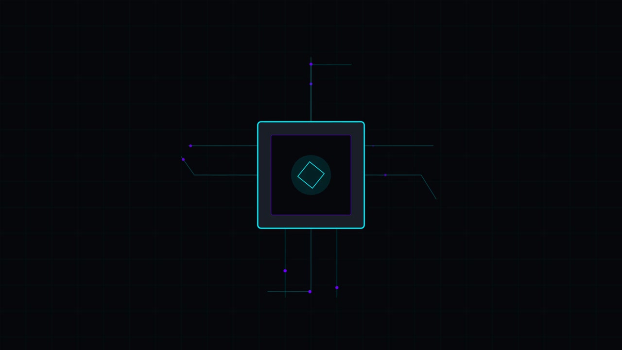 Animação Abstrata de Processador Digital com Linhas de Circuito Brilhantes