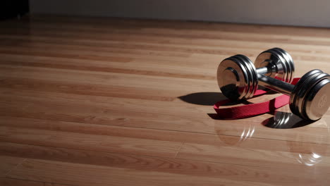 dumbbell on wooden floor