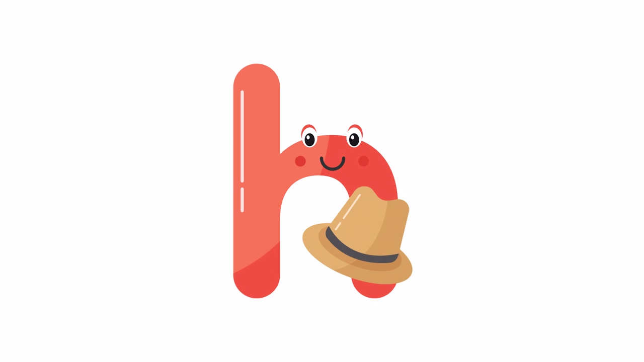 Personaggio animato giocoso della lettera H con un cappello che si muove