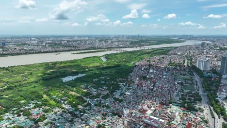 cinematic aerial shot of hanoi in vietnam showing the long bien bridge, asia, drone, mavic 3 classic, 4k