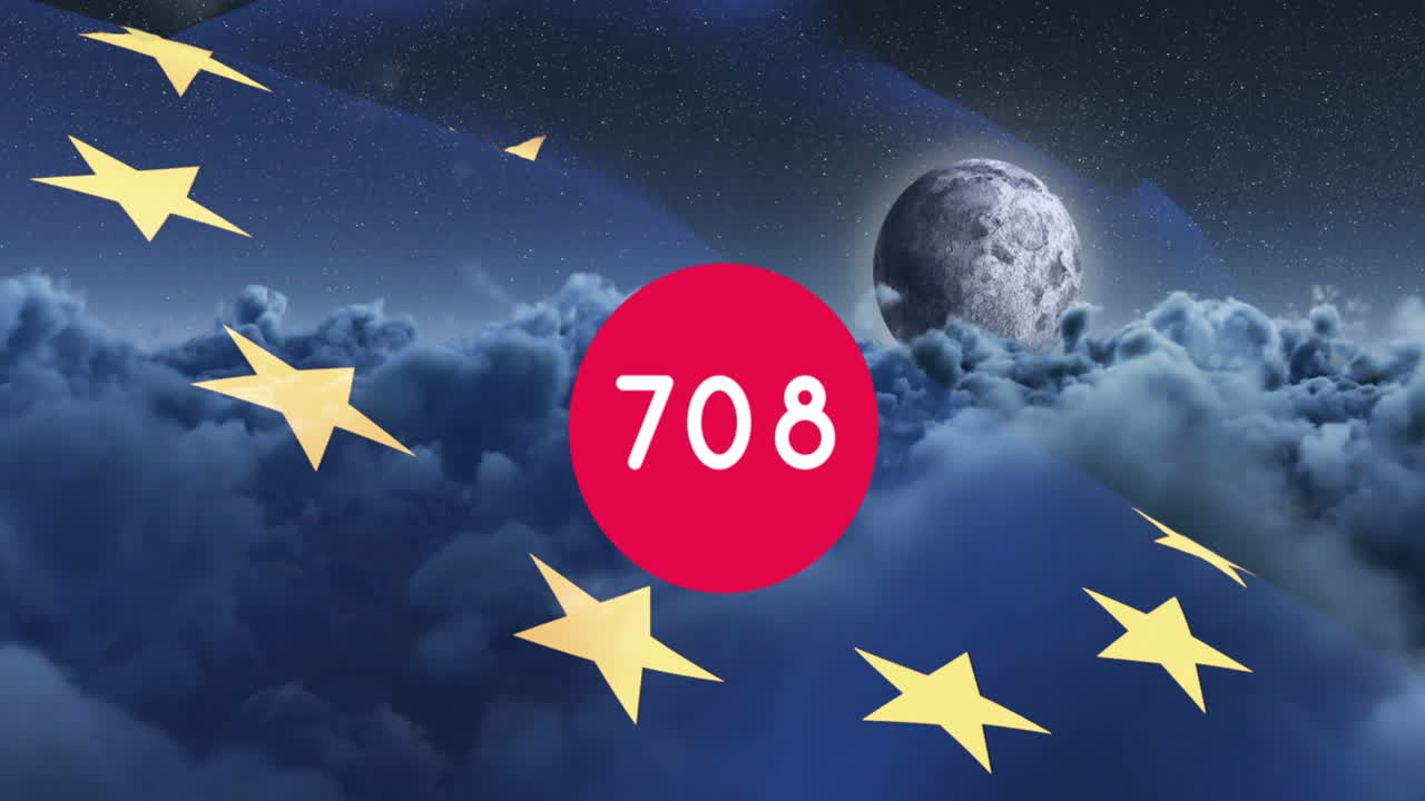 유럽 연합  ⁇ 발 위에  ⁇ 은 반점에 성장하는 숫자의 애니메이션