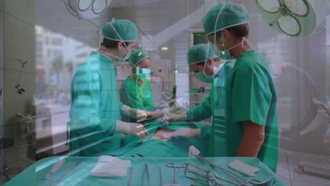 animación de time-lapse con personas que caminan sobre el equipo de cirujanos caucásicos durante la operación