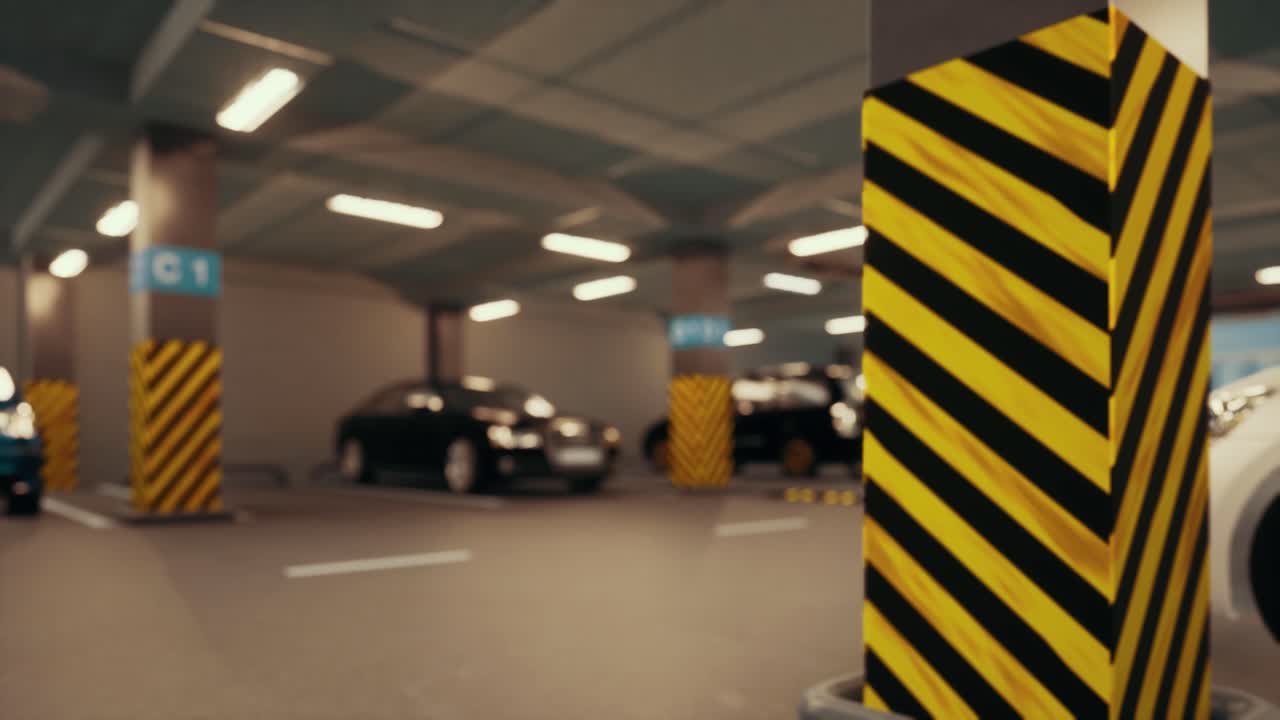 지하 주차장: 현대적인 지하 주거장, 실내 완전한 현대 주차장