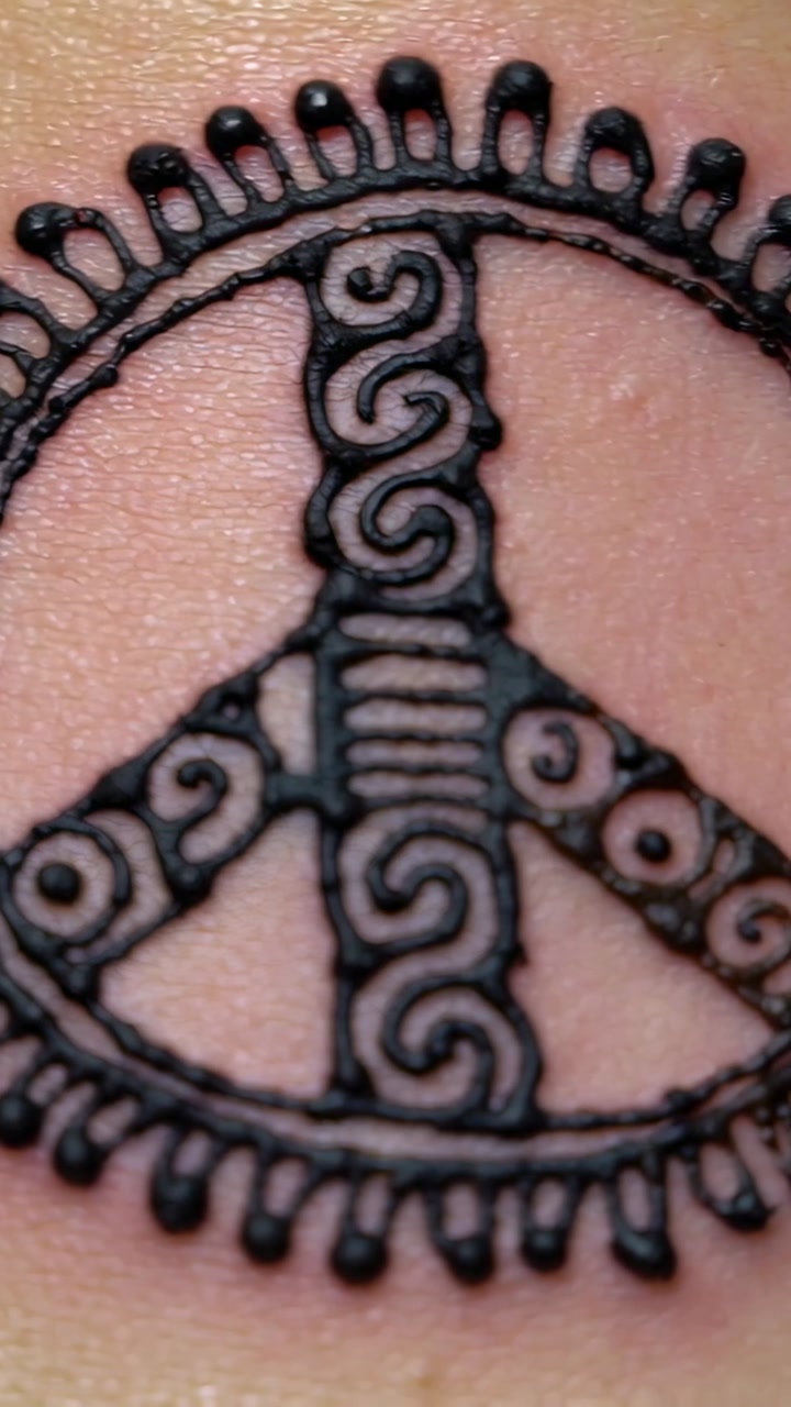 Vertical video: Panning camera revealing raised black paste circle on arm skin, to show details