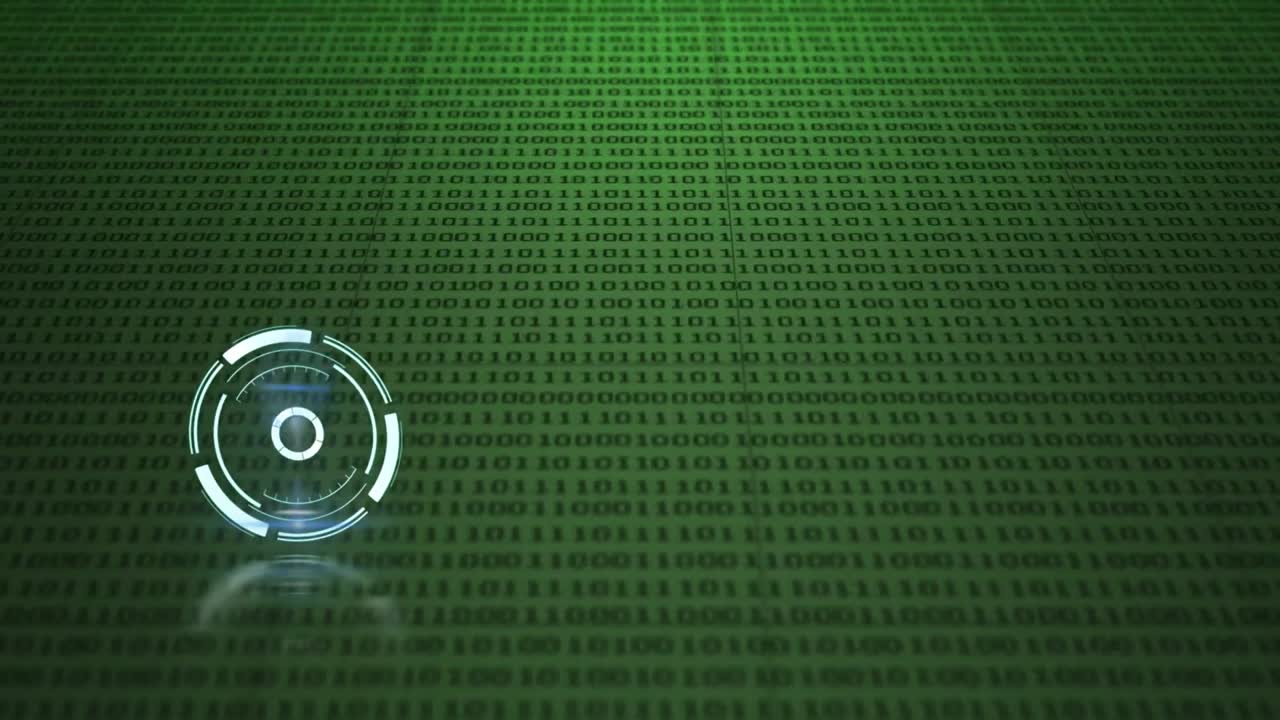 Animation of loading circle over green binary code