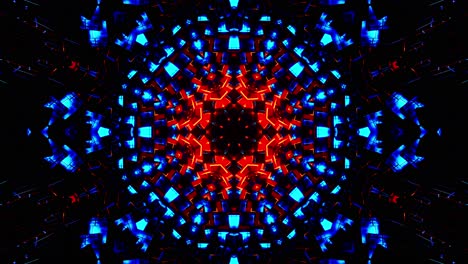 flying through a tunnel of blue and orange metal cubes. kaleidoscope vj loop.