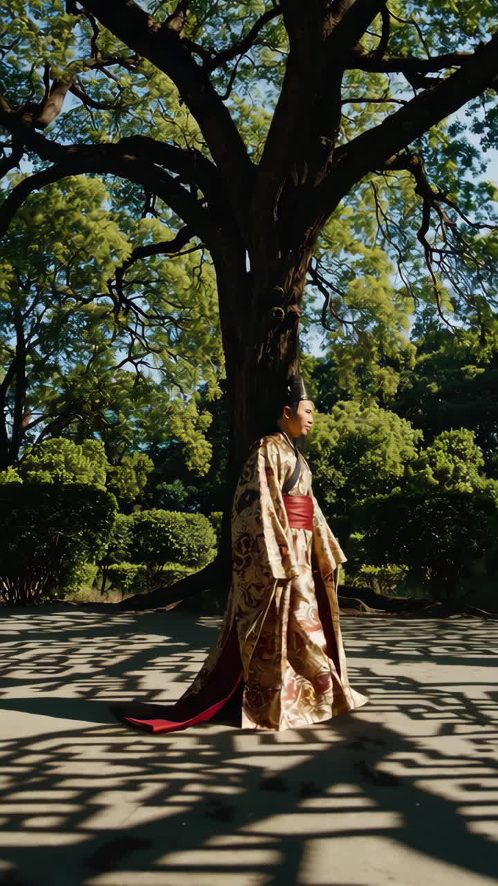 Man in Traditional Chinese Clothing in a Park