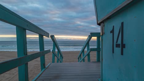 the view of a baywatch lifeguard stand in los angeles county - timelapse