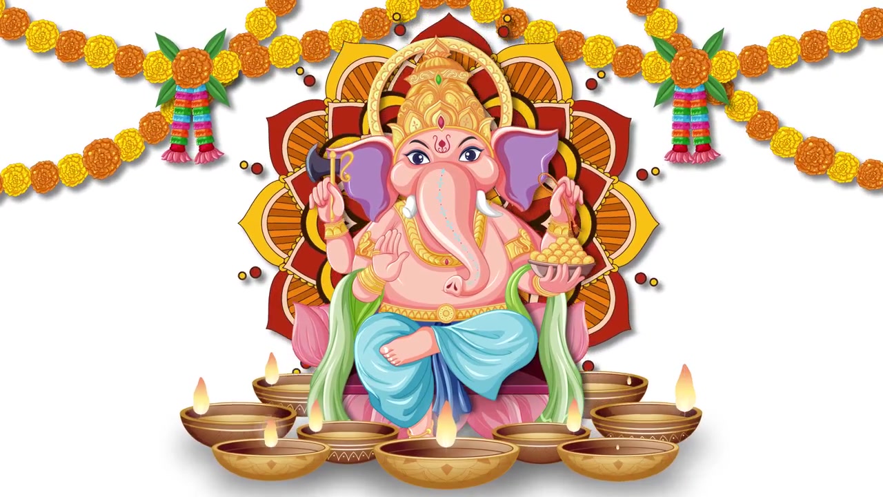 Ilustração Animada do Senhor Ganesha para o Festival Ganesh Chaturthi