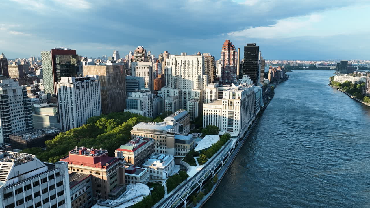 High-rise Buildings By The East River In New York City, United States. Aerial Drone Shot