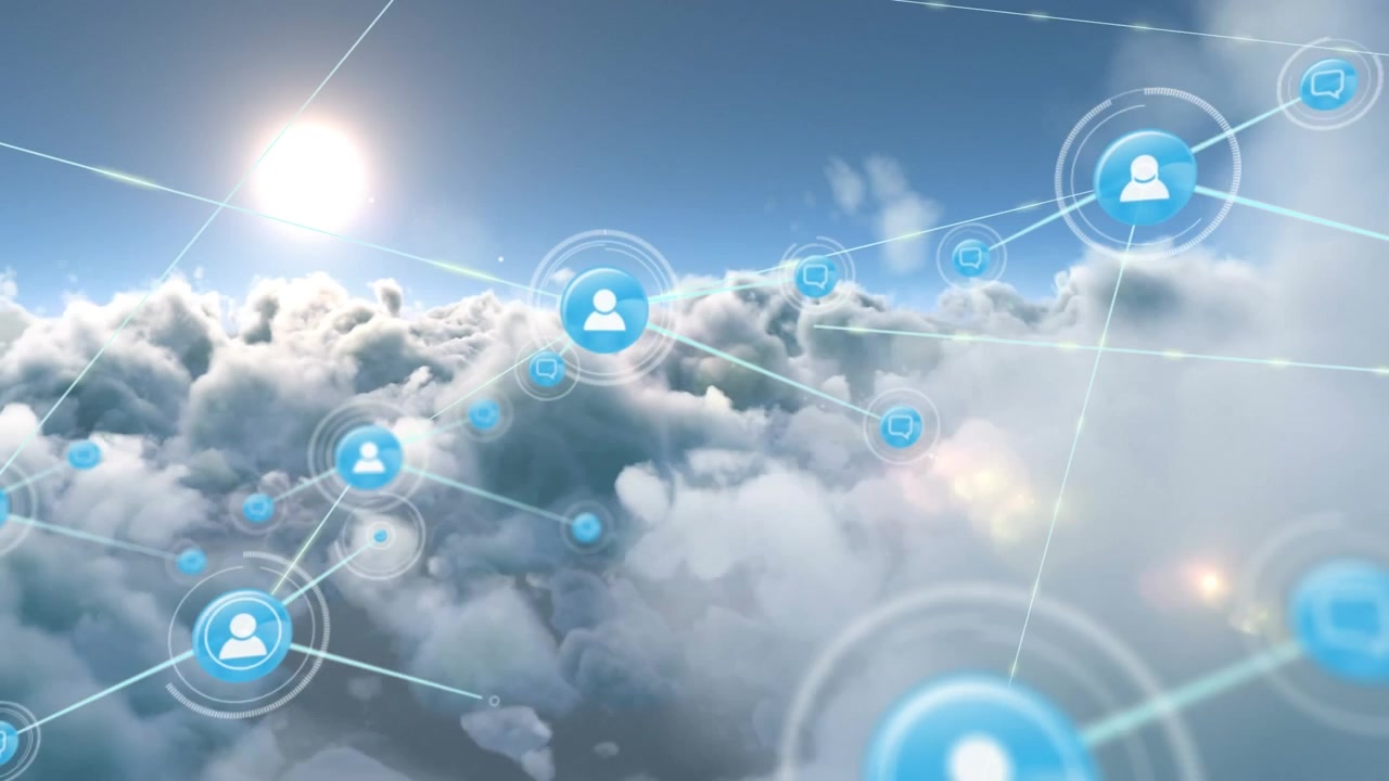 Digital Network Connection Icons Floating Above Clouds