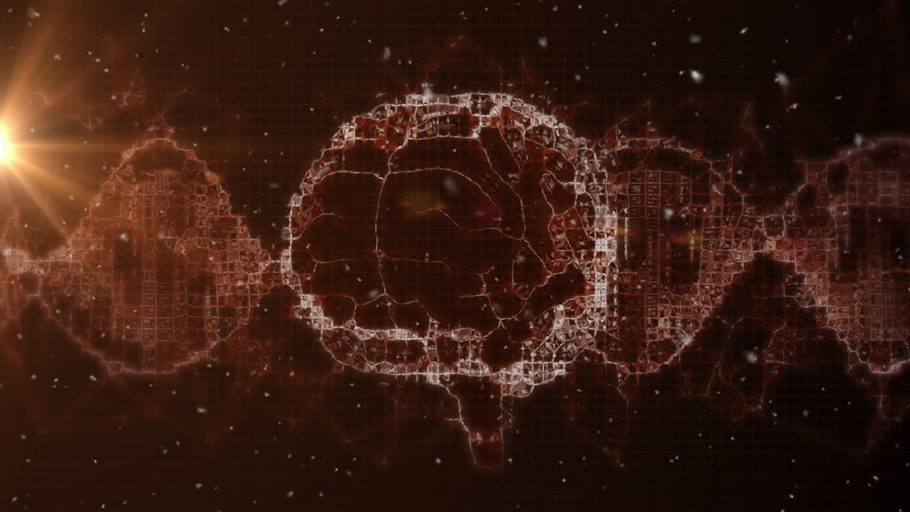 animación del cerebro humano y la cadena de adn girando sobre un fondo oscuro