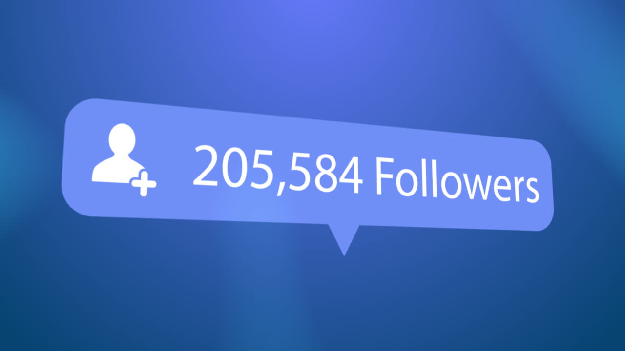 Profile icon, followers text and increasing numbers on speech bubble against blue background