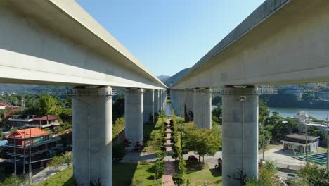 a high bridge over a river