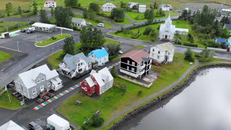 aerial of seydisfjordur town in east of iceland