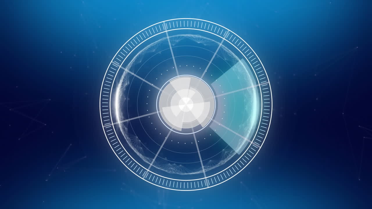 파란색 배경에 있는 범위 스캐닝과 연결 네트워크의 애니메이션