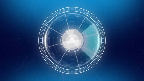 animación del escaneo del alcance y las redes de conexiones sobre fondo azul