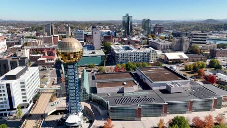 aerial over the sunsphere at world&#039;s fair park in knoxville tennessee