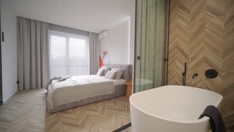 diseño y decoración de dormitorios interiores de lujo modernos. cama maestra de tamaño king.