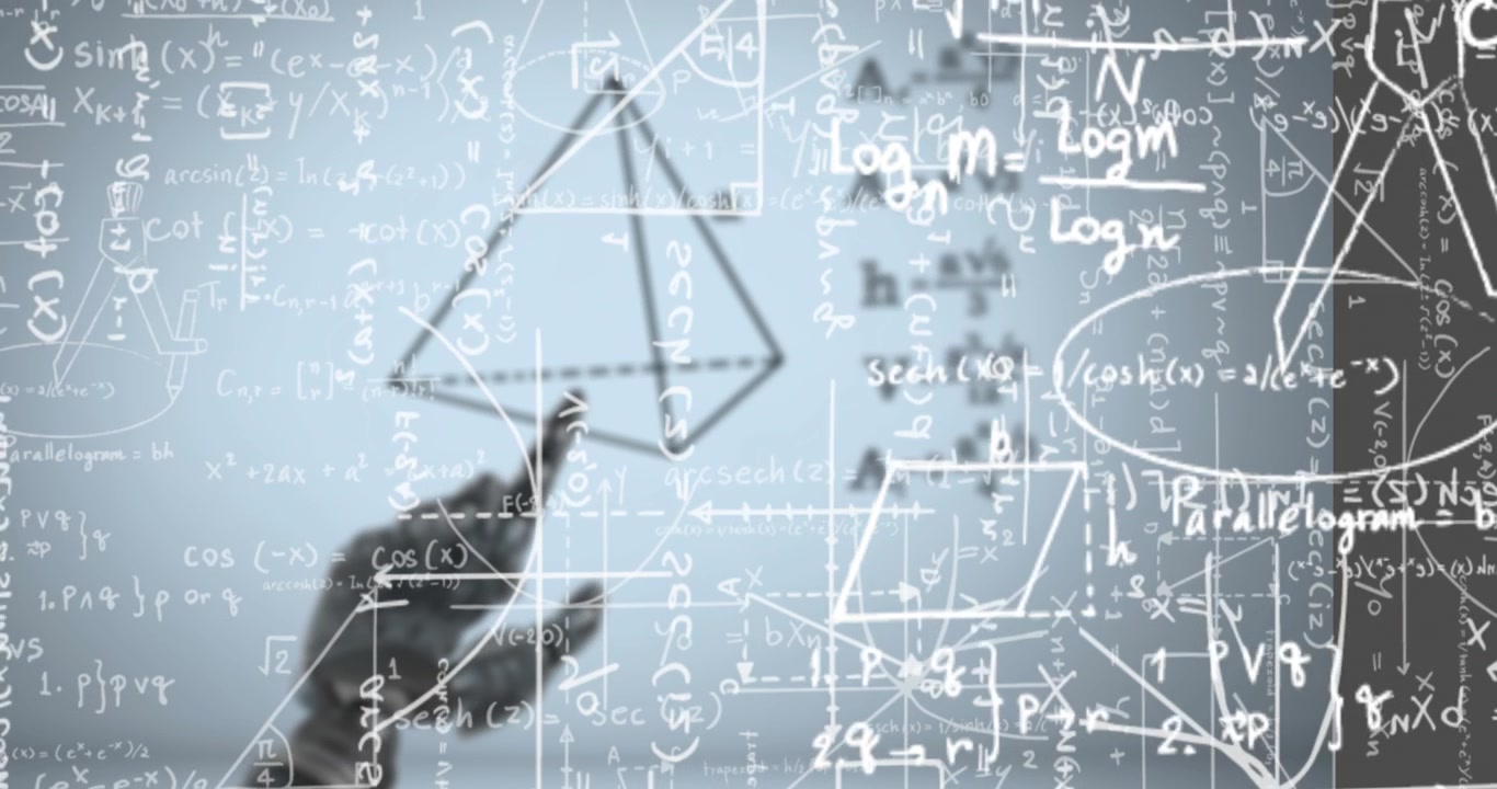 Person Interacting with Digital Mathematical Formulas and Geometric Shapes