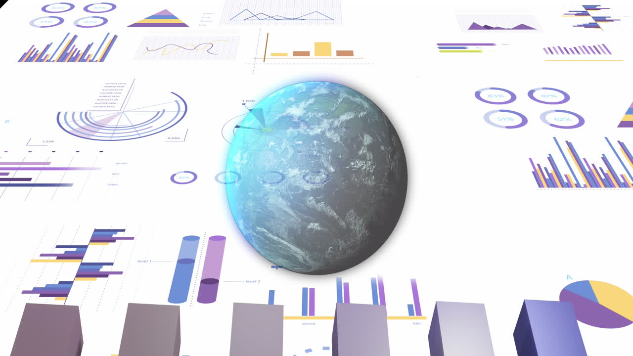 animación del procesamiento de datos financieros y estadísticas en todo el mundo