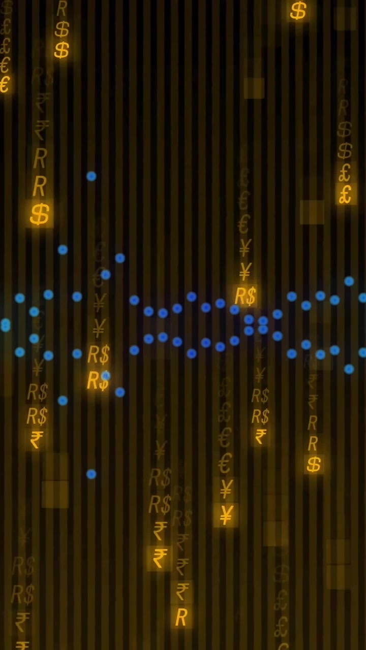 Animation of data processing over moving columns on black background