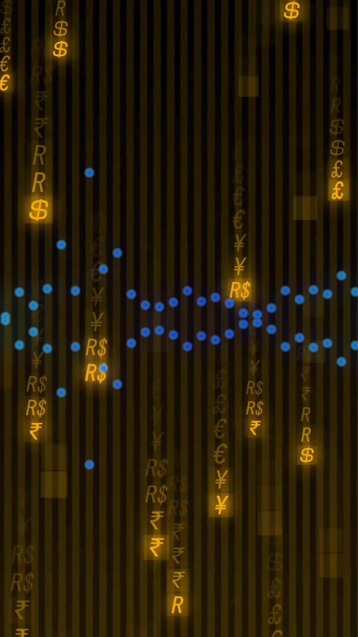 Animation of data processing over moving columns on black background