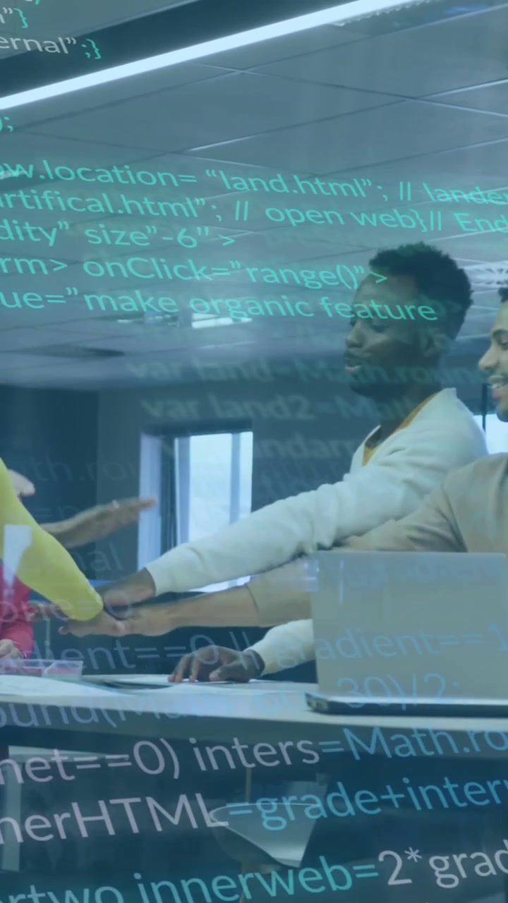 Animation of financial data processing over diverse business people