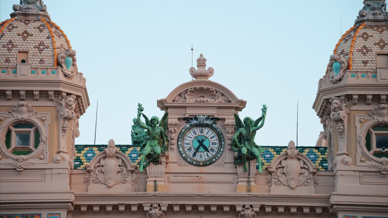 Monte Carlo, Monaco - October 24, 2024: Close up of the top of the Monte Carlo Casino
