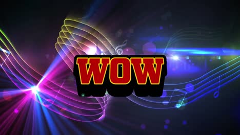animation of wow text over neon shapes on black background