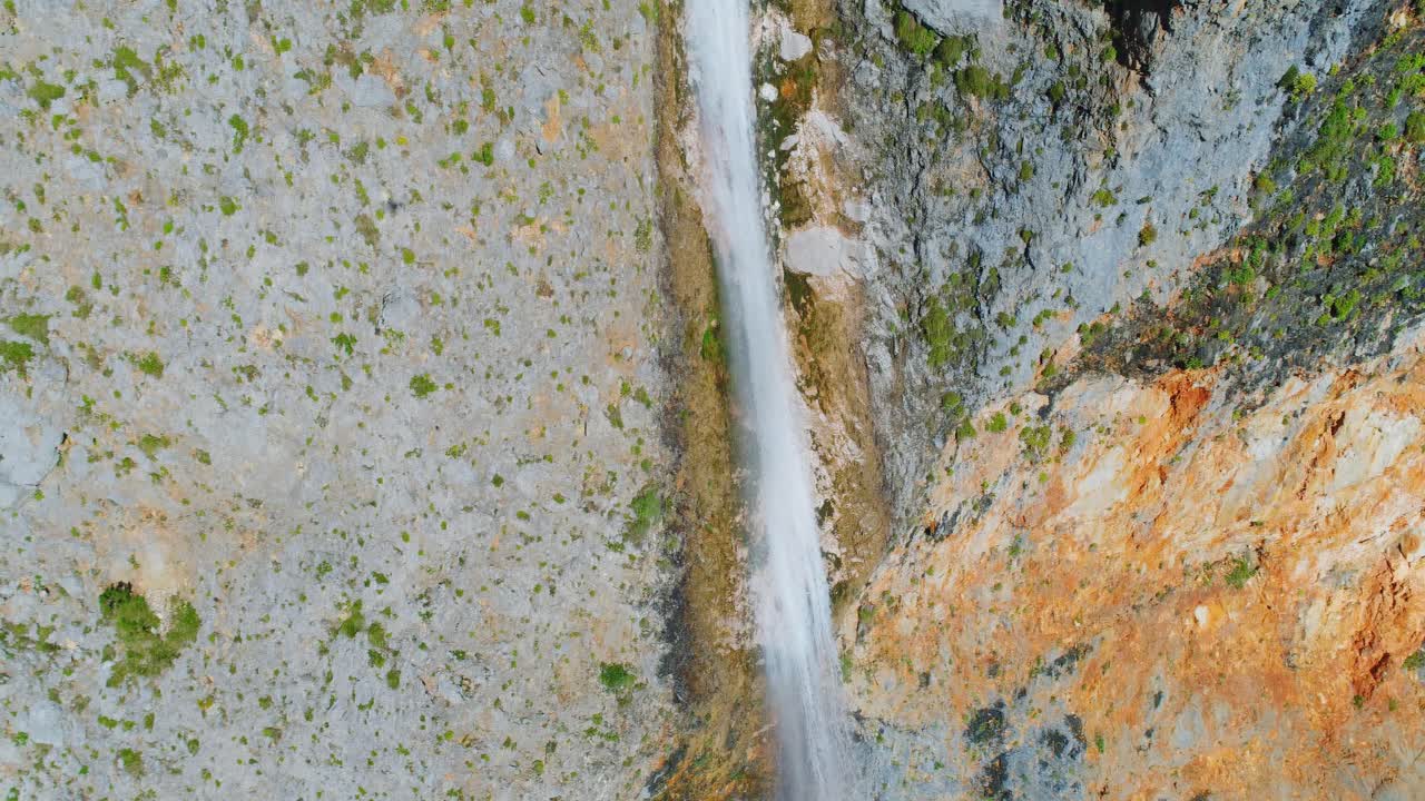 Wide aerial of Rinka waterfall, scenic spot in Logar valley, Slovenia