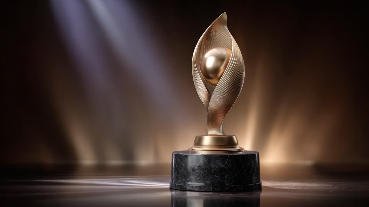 A Stunning Golden Trophy Displayed Elegantly Against a Softly Lit Background, Celebrating Achievement and Excellence in Performance or Competition