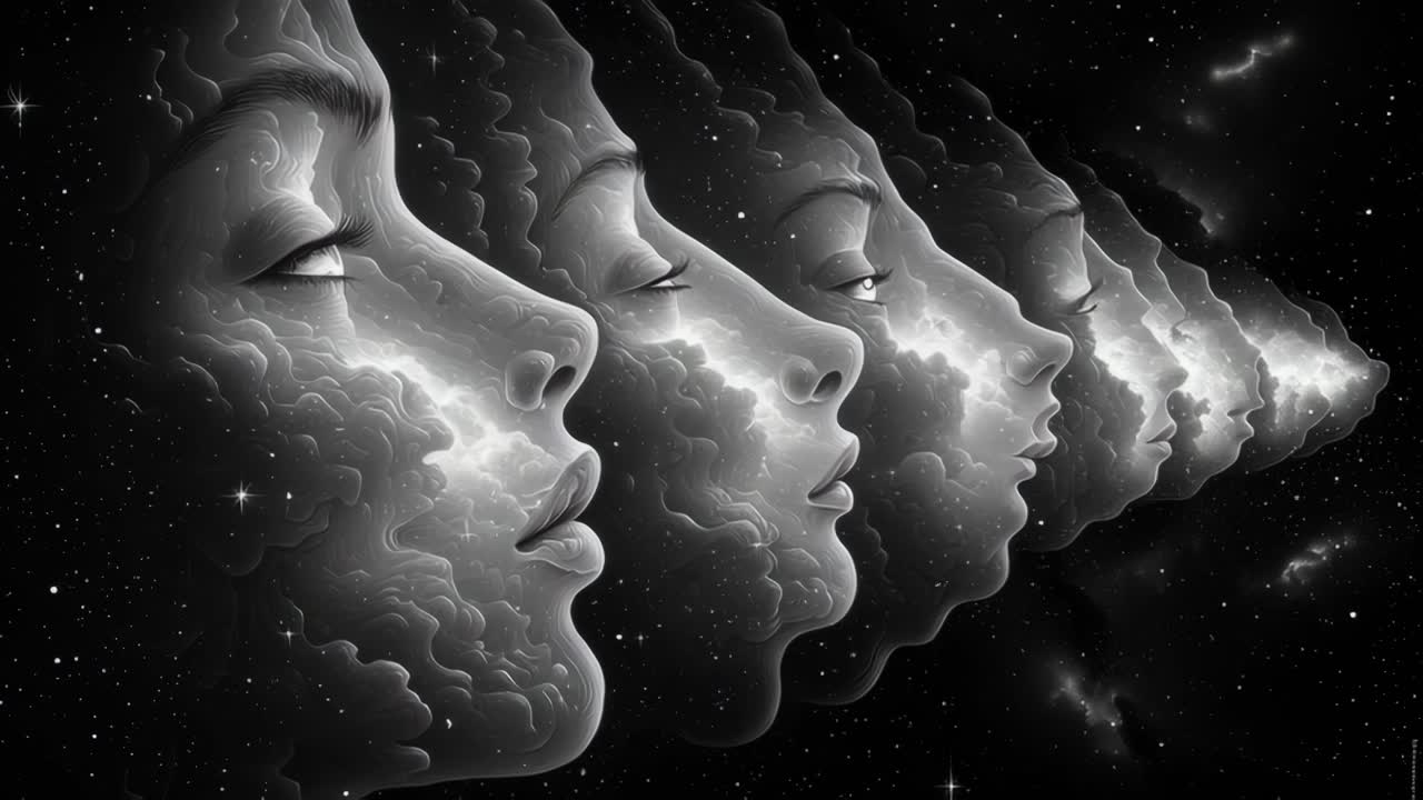 Emotive women expressions illuminated by starry night