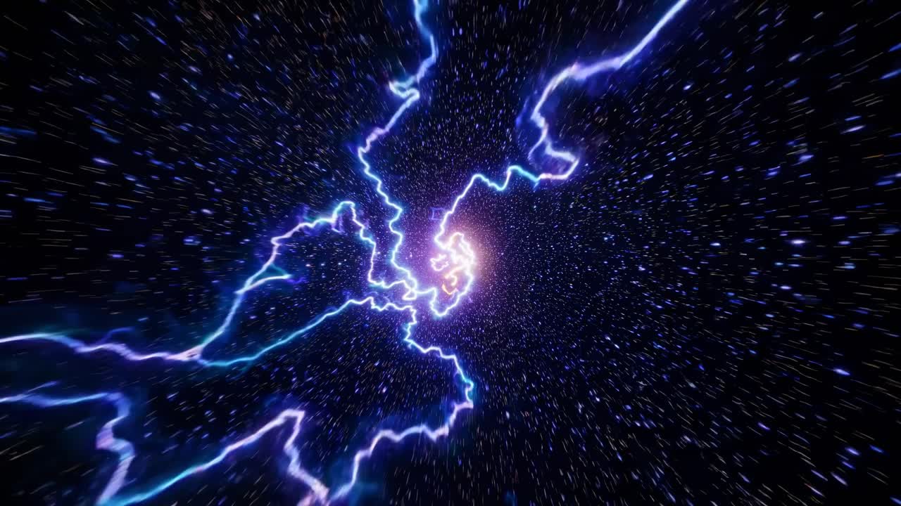 Dynamic video of a cosmic scene with a wormhole effect, captured from a centered angle