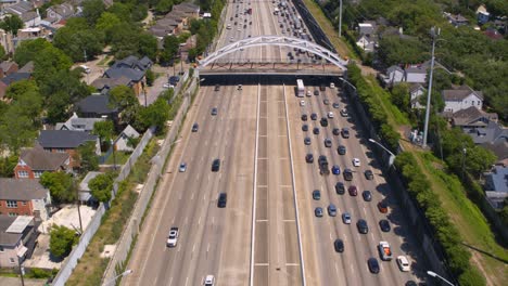 Aerial-view-of-car-traffic-on-59-South-freeway-in-Houston,-Texas