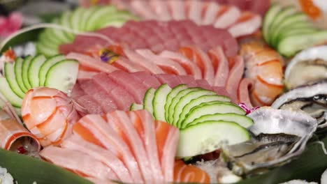 a close-up view of a beautifully arranged sushi platter.