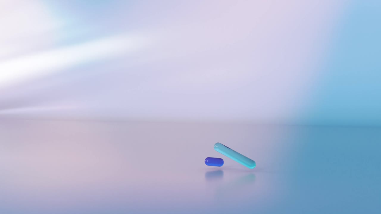 human hemoglobin 8wj1, 3d animation of protein strands with light blue background