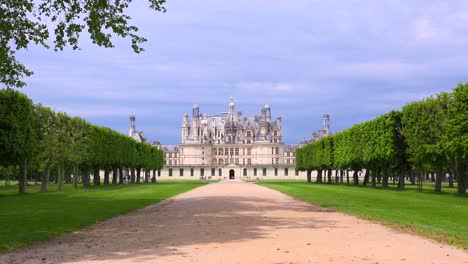 distant shot of the beautiful chateau of chambord in the loire valley in france