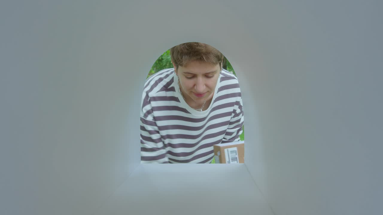 Female Recipient Retrieving Parcels from Mailbox