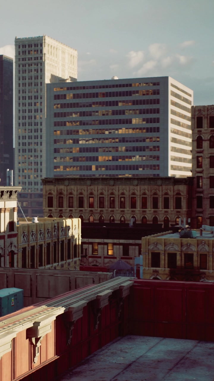 Edificios y estructuras en una ciudad al atardecer mostrando la vida urbana