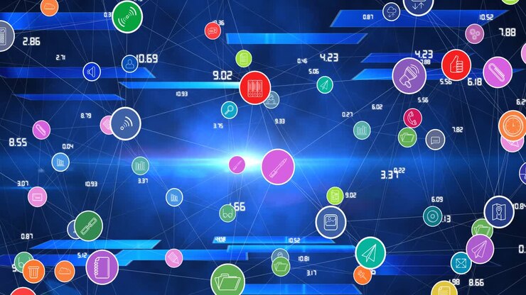 Animation of network of connections with digital icons