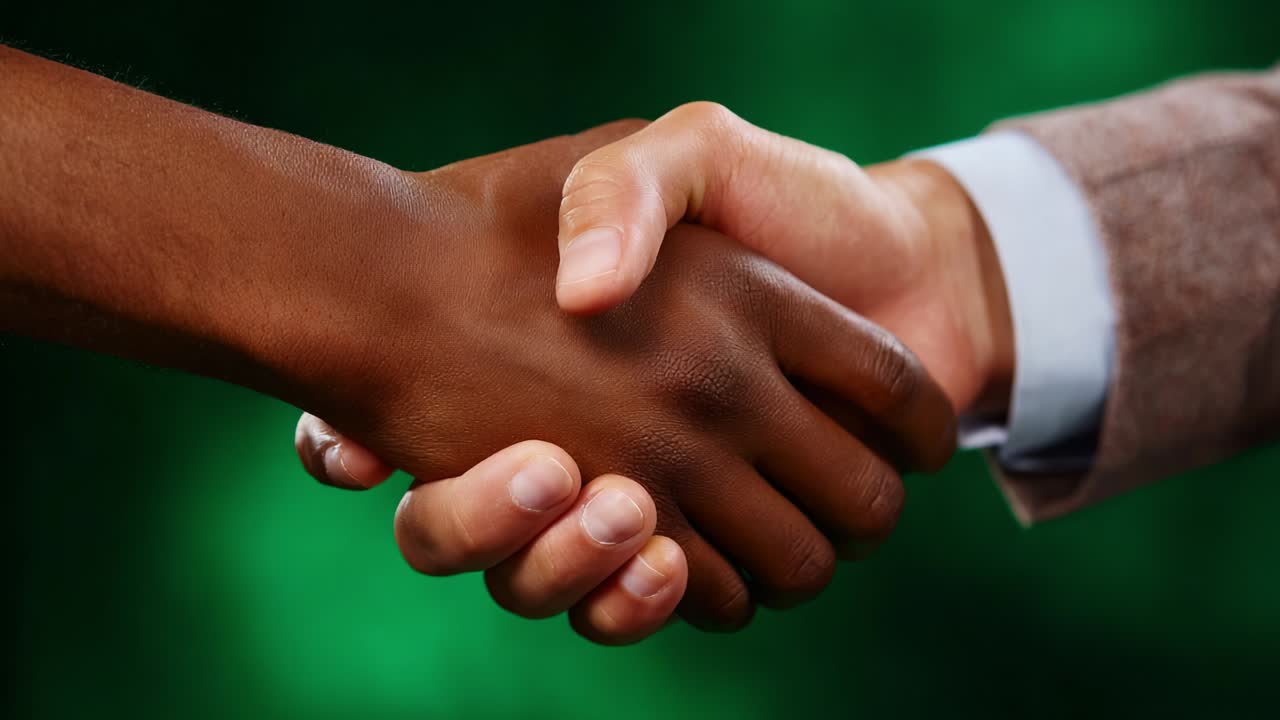 A Symbolic Gesture of Unity and Collaboration, This Image Captures the Essence of Mutual Respect and Partnership Through a Firm Handshake Between Two Individuals from Different Backgrounds