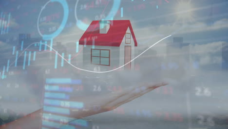 animación del paisaje urbano, codificación binaria procesamiento de datos sobre la casa.